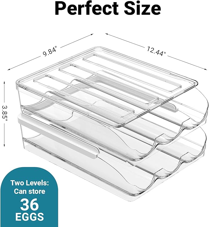 2 Tier Egg Holder for Refrigerator with Lid, Large Capacity Holds 36 Eggs in Clear Plastic Container Stackable Bin Organizer for Kitchen Storage, Refrigerator, Countertop