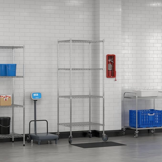 Commercial NSF Listed Chrome Mobile Wire Shelving Kit 24" x 30" x 80", with 4 Shelves Perfect for Warehouse, Walk-in Refrigerator, Freezer, Grocery Store, Restaurant, Dishroom