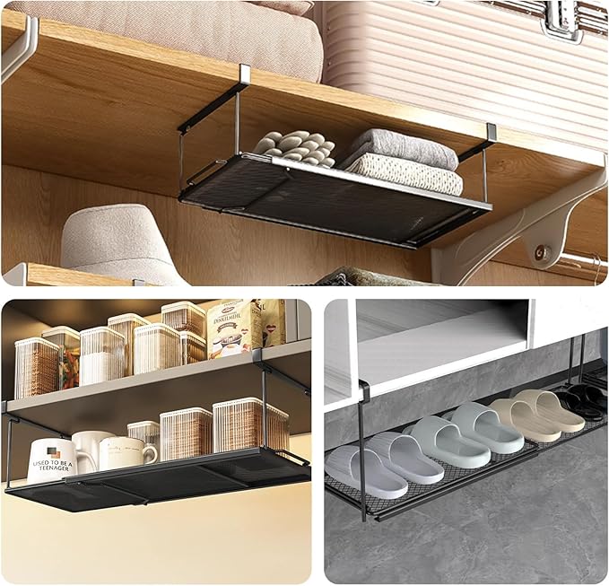 2 Pack Under Shelf Storage Basket,Undershelf Storage Basket,Clip on Basket,Space Saving Organizer for Counter,Bookshelf,Home Storage