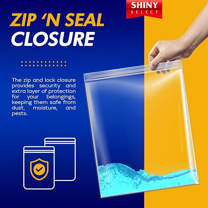 Extra Large Plastic Storage Bags With Zipper Top 3 Gallon 16" x 18" Jumbo Size Bag Heavy Duty 3 Mil Thick Clear X-Large Big Zip Bags for Food Freezer Clothes Travel Moving (12)