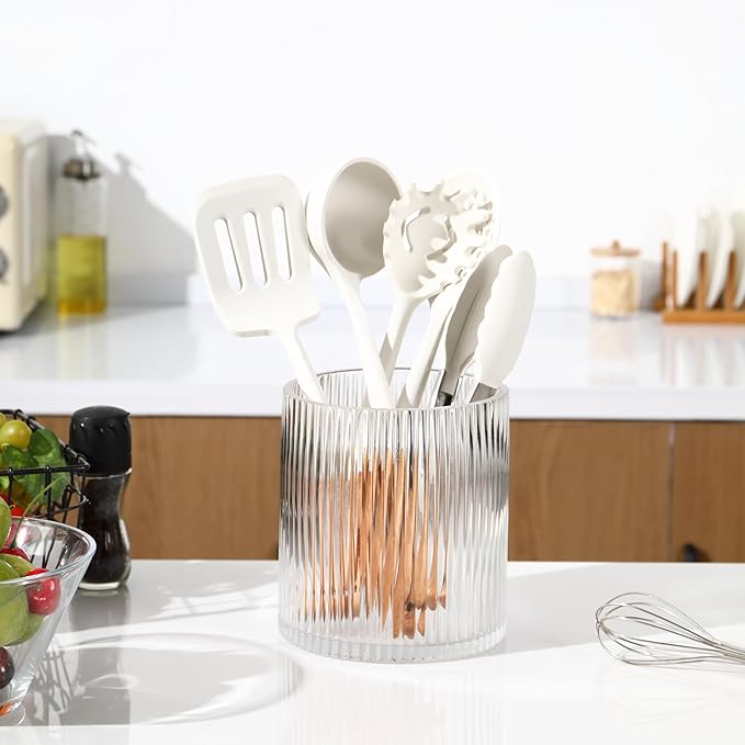 Utensil Holder, 6.3" Glass Kitchen Utensil Holder for Countertop, Large Cooking Utensil Holders for Kitchen Counter, Utensil Crocks for Farmhouse Decor