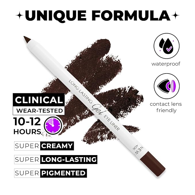 Burgudy Eyeliner, Ultra Long Lasting Gel Eyeliner Pencil, Waterproof Eye Liner, Smudge Proof, Creamy Eye Pencil, Waterline, Sweat Proof Makeup, Highly-Pigmented (406 Shade)