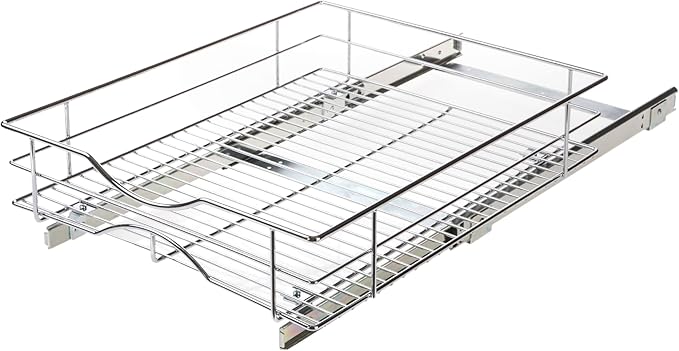 Home Zone Living Pull Out Kitchen Cabinet Organizer with Slide Out Drawer for Space Saving Storage, 17” W x 21” L