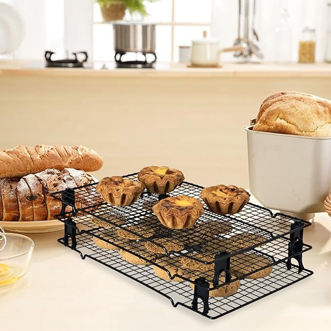 Tray Organizer Rack - Metal Tiered Shelf, Kitchen Rack, Pan Stand | 4 Piece Vertical Baking Pan Organizer With Space-Saving Stackable Design, Multi-Use Storage Rackk for Freezer Prep and Pantry Meals