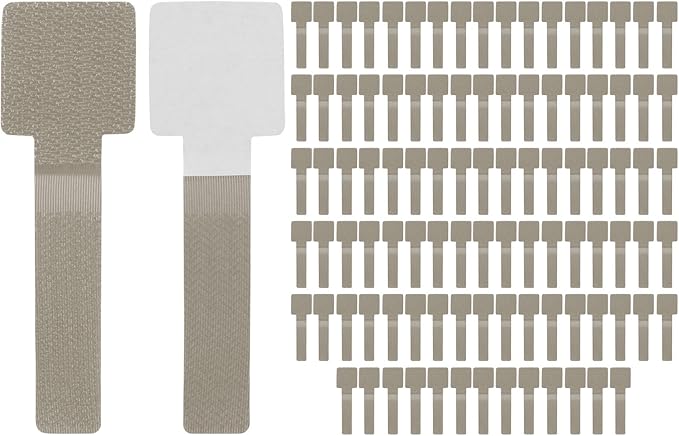 M METERXITY 100-Pack Hook and Loop Cable Ties, 3.5 x 1.1 Inch Adjustable Self-Adhesive Cord Organizer for Desk/Home/Wall/Office Essentials, Cable Management Under Desk [Beige]