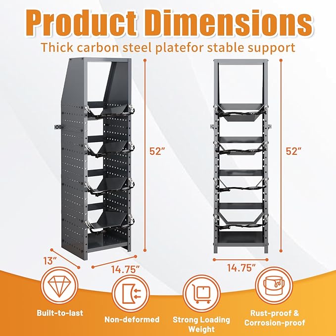 4 Tiers Refrigerant Tank Rack, Sufficient Storage Holder, Heavy Duty Steel Vertical Freon Tank Holder Rack, Gas Tank Storage Shelvf, Vertical Freon Tank Holder Rack For Gases, Oxygen, Nitrogen