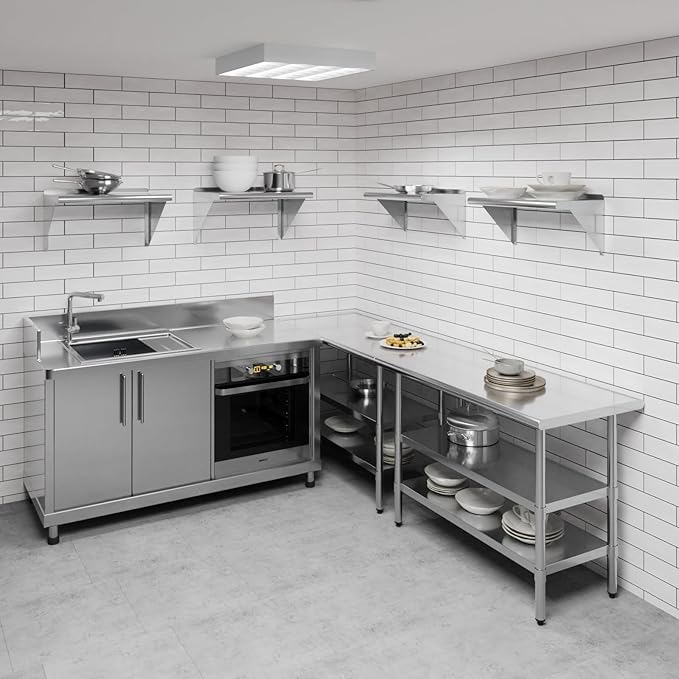 AmGood 24" Long X 12" Deep Stainless Steel Wall Shelf | NSF Certified | Appliance & Equipment Metal Shelving | Kitchen, Restaurant, Garage, Laundry, Utility Room