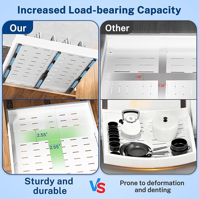 Insputer Pull Out Cabinet Organizer Expandable (12.4"-20.08")W & (16.26"-22.44")D, Slide Out Drawers for Kitchen, Pantry with 2Pcs Magnetic Panel, 3 Slide Rails, No Drill Adhesive Roll Out Shelf White