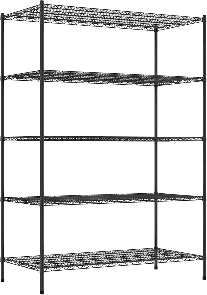 Commercial NSF Listed Black Epoxy Stationary Wire Shelving Kit 30" x 60" x 86", with 5 Shelves Perfect for Warehouse, Walk-in Refrigerator, Freezer, Grocery Store, Restaurant, Dishroom