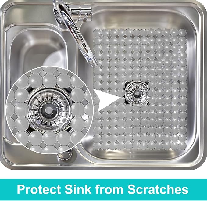 Coopay 2 Pack Kitchen Sink Mat Plastic Protect Mat PVC Eco-Friendly Kitchen Adjustable Stainless Steel/Porcelain Dish Drying Pad Protector for Bottom of Sink, 15 x 11 Inches (Gray)