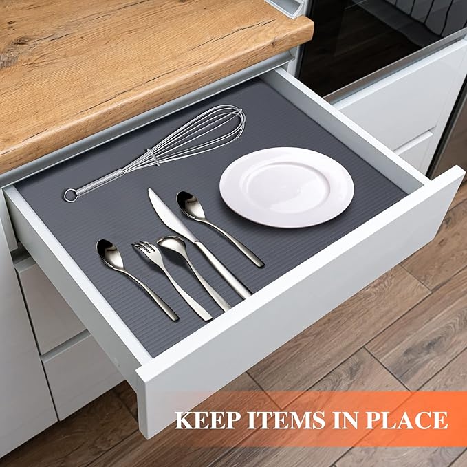 Mcrbeay Shelf Liners for Kitchen Cabinets, 20Inch x 20Ft, Non Adhesive Shelf Liner, Non-Slip Kitchen Drawer Liners, Waterproof Durable Cabinet Liners for Shelves, Refrigerator, Pantry, Dark Gray