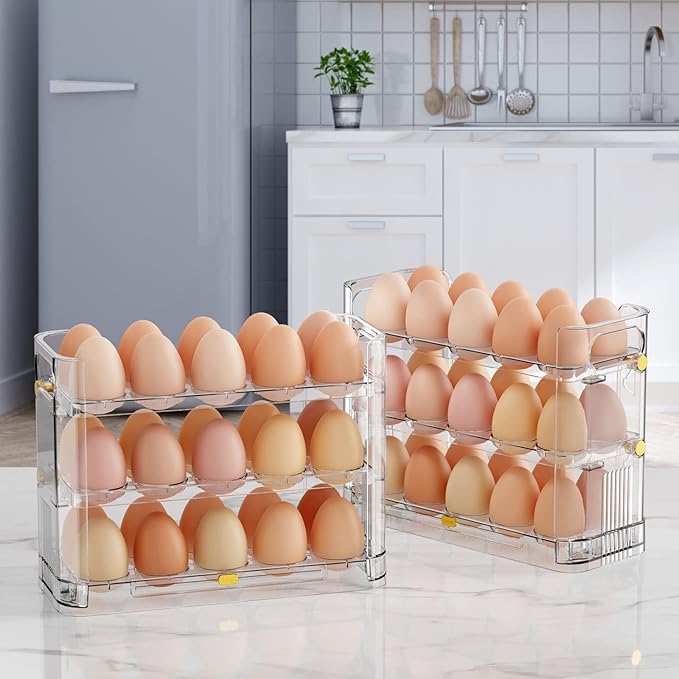 Hooshion Reversible Egg Holder for Refrigerator and Countertop - Clear 30-Egg Storage Tray