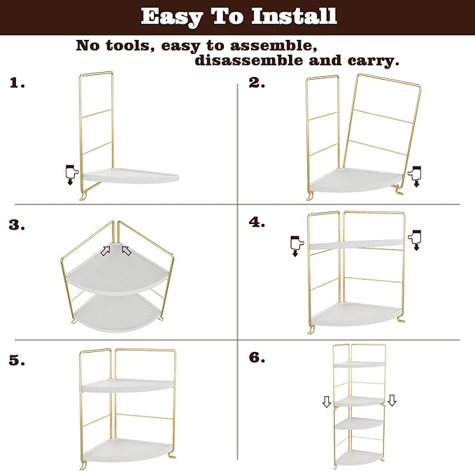 3-Tier Kitchen Spice Rack , Standing Rack,Triangle Bathroom Countertop Storage Shelf ,Cosmetic Organizer Holder , Stackable Cabinet Organizer , Kitchen Counter Shelf , Corner Spice Rack ,Golden