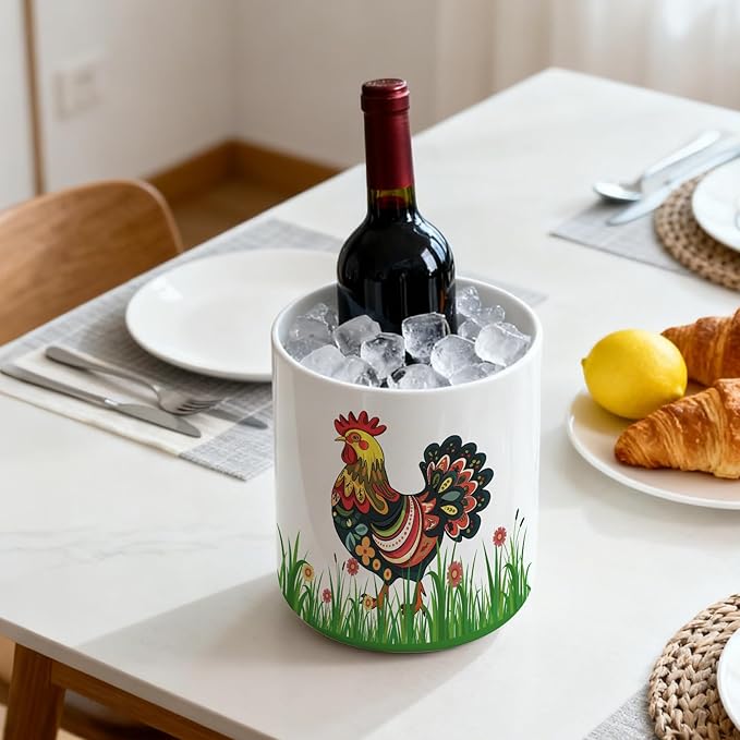 Ceramic Utensil Holder for Kitchen Counter,Rooster Chicken Kitchen Decor Large Cooking Utensil Crocks,for Farmhouse,Decorations Indoor Rustic Farmhouse 6.3"+4.7"(Chicken decorations)