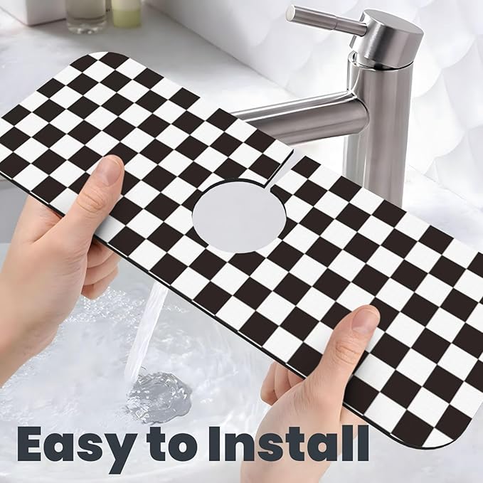 Black And White Checkered Racing Flag Checkerboard Square Grid Kitchen Sink Splash Guard Faucet Mat Super Absorbent Fast Drying Mat Sink Gadgets-Fast Sink Mat For Kitchen Bathroom (15" X 5.5" )