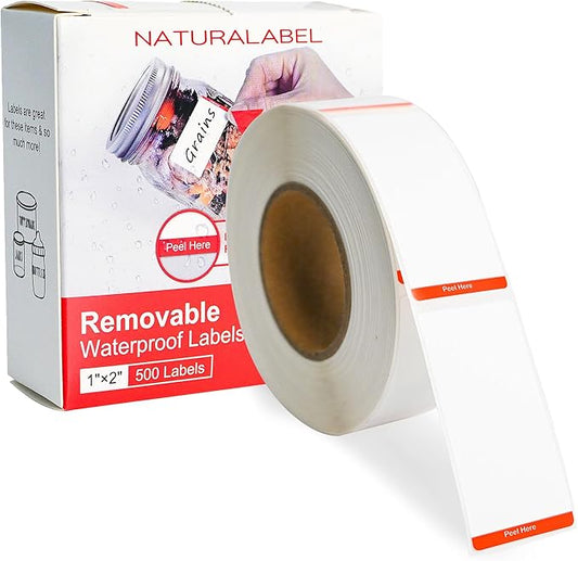 NATURALABEL 500 PCS Blank Removable Freezer Labels with Dispenser - 1" x 2" Food Labels for Meal Prep Containers, Easy Peel-Off Design, No Residue