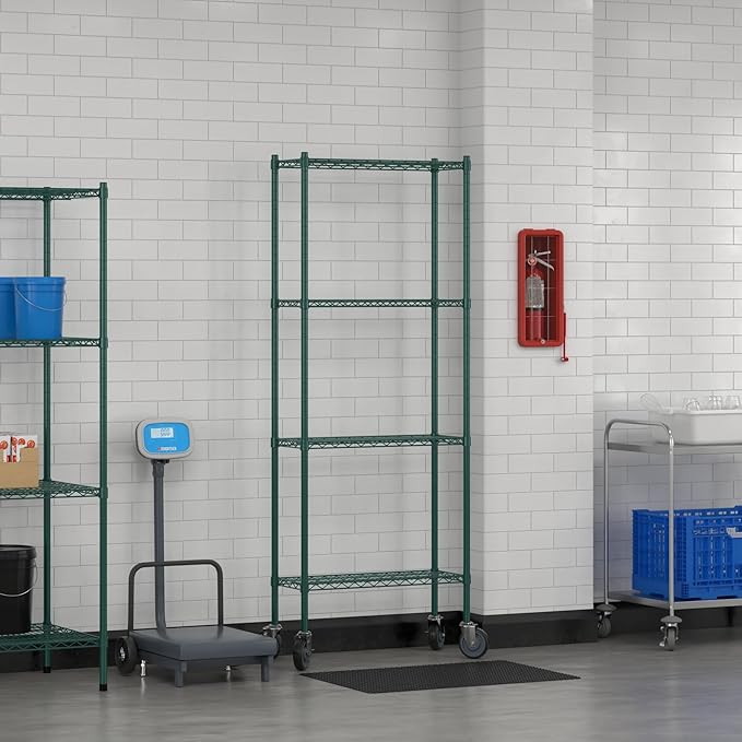 Commercial NSF Listed Green Epoxy Mobile Wire Shelving Kit 12" x 30" x 80", with 4 Shelves Perfect for Warehouse, Walk-in Refrigerator, Freezer, Grocery Store, Restaurant, Dishroom