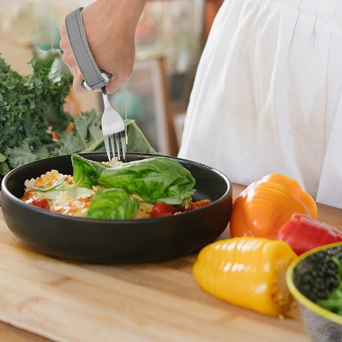 Beautyflier Spoon Fork Universal Cuff Utensil Adjustable Holder Strap for Holding Cutlery, Pens, Toothbrushes for Elderly or Individuals with Weak Grip (Gray)