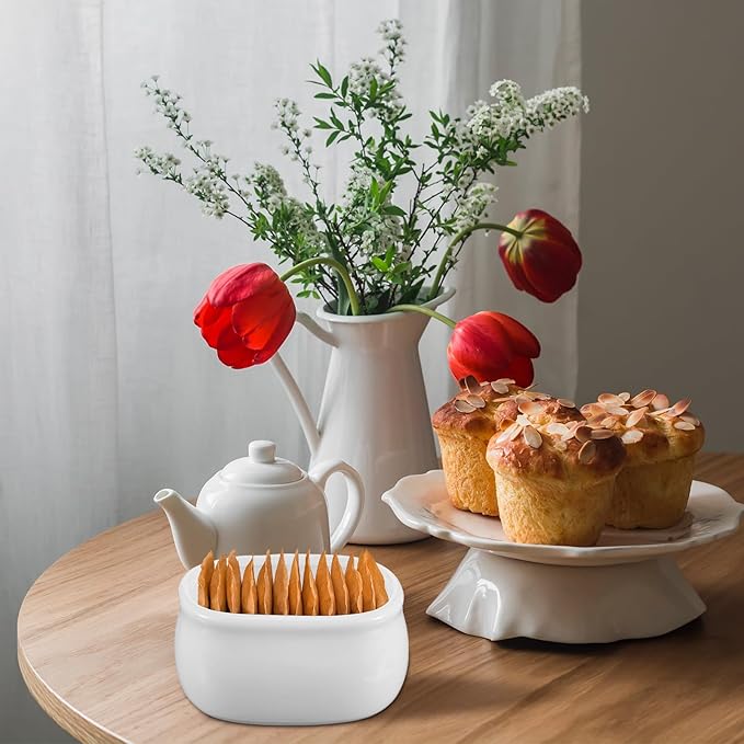 Set of 6 Sugar Packet Holder, Ceramic Sugar Caddy for Sweetener, Classic Restaurant White Tea Bag Organizer Bowl Storage Dish for Coffee Bar, Home