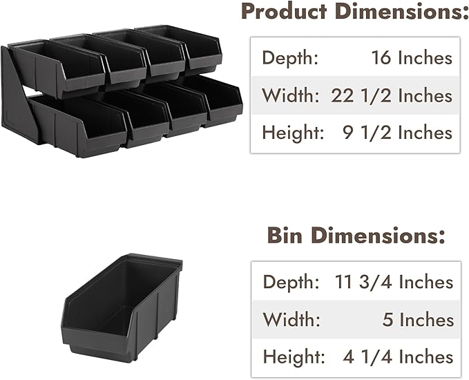 CURTA Black Self Serve Condiment Bin Stand Set, 2-Tier Stand with 8 Bins, 22.5" D x16" W x 9.5" H, Coffee Bar Beverage Station