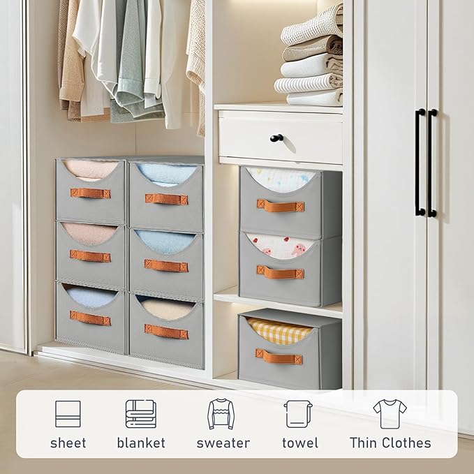 DIMJ Closet Organizers and Storage - 4 Pack Fabric Storage Bins with Drawers, Collapsible Clothes Organizers Stackable Drawers for Closet, Bedroom, Living Room, Shelf, Wardrobe