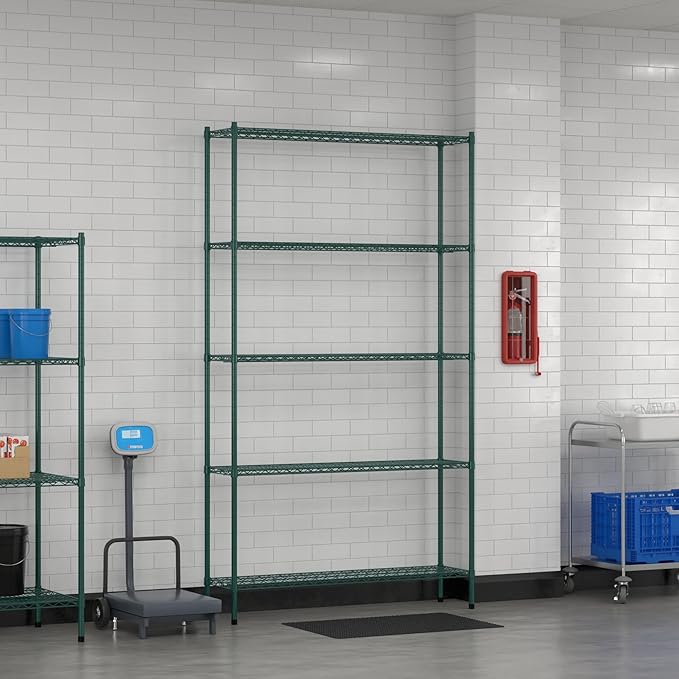 Commercial NSF Listed Green Epoxy Stationary Wire Shelving Kit 14" x 54" x 96", with 5 Shelves Perfect for Warehouse, Walk-in Refrigerator, Freezer, Grocery Store, Restaurant, Dishroom
