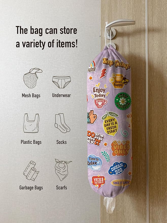 Hglian Plastic Bag Holder,Cute Grocery Bags Holder Organizer with Uplifting Messages for Life,Inspirational Positive Affirmation Quote Bag Holder-Extra Large