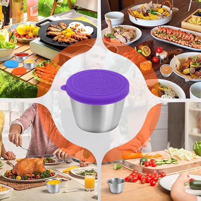 6x1.6/2.4 Oz Salad Dressing Container To Go Condiment Containers Coverd Lids,Small Reusable Stainless Steel Sauce Containers For Lunch Boxes Picnics Travel Meal Prep Kitchen Storage (6PC-2.4oz)