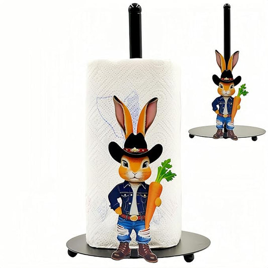 Bunny Paper Towel Holder Countertop, Freestanding Paper Roll Holder,Easy One-Hand Tear Kitchen Paper Towel Stand with Weighted Base,Cute Animal Home Decor for Kitchen and Bathroom Countertop(1 Pack)