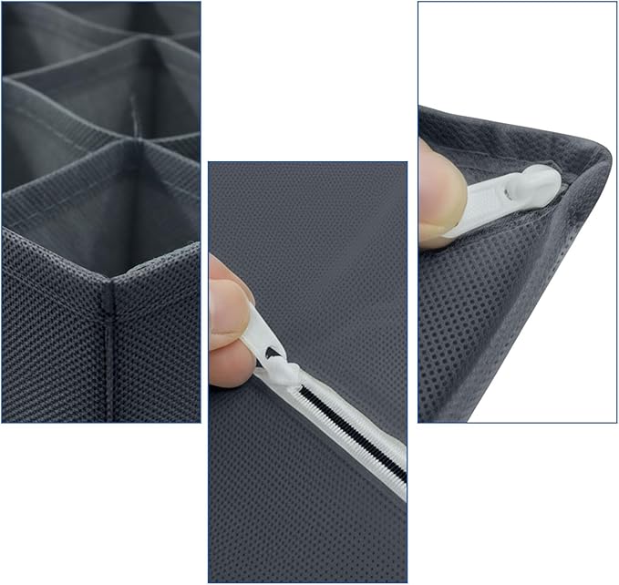 3 Pack Sock Underwear Organizer Dividers, Collapsible & Foldable Cabinet Organizer Storage Boxes, 64-Cell Fabric Drawer for Socks, Underwear, Ties (16+24+24 Cell, Gray)
