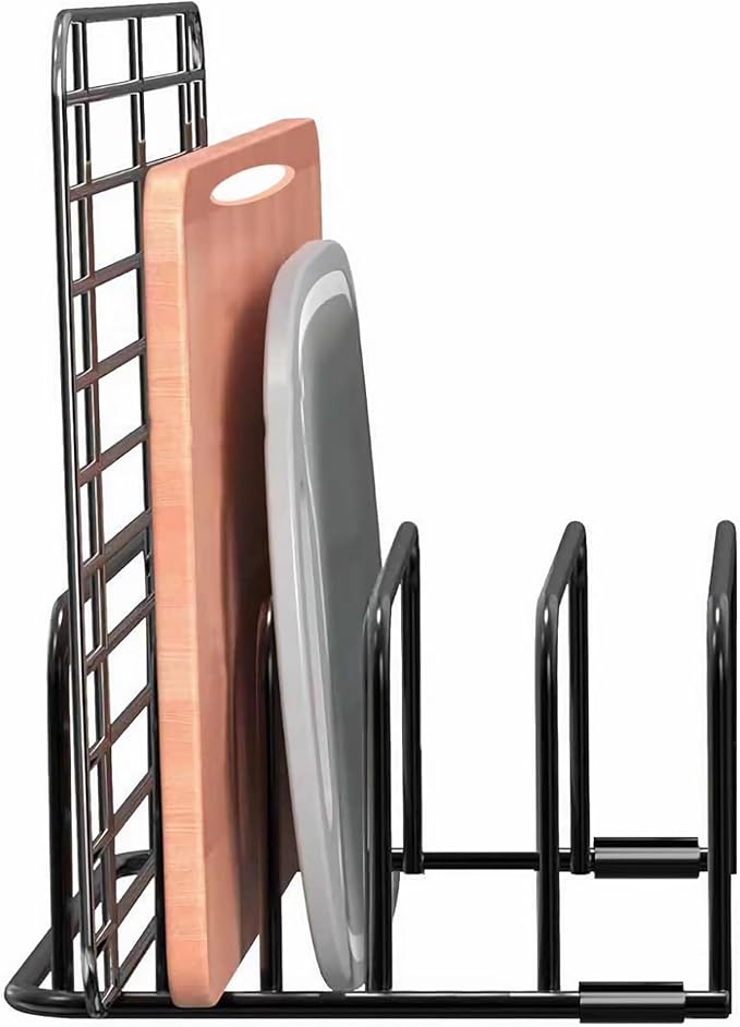 Kitchen Organizer Rack - 5-Slot Heavy Duty Cabinet Storage Organizer for Cutting Boards, Baking Sheets, Pans, Cookie Sheets with Anti-Slip Feet, Countertop or Inside Cabinet (BLACK-X-1 Pack)