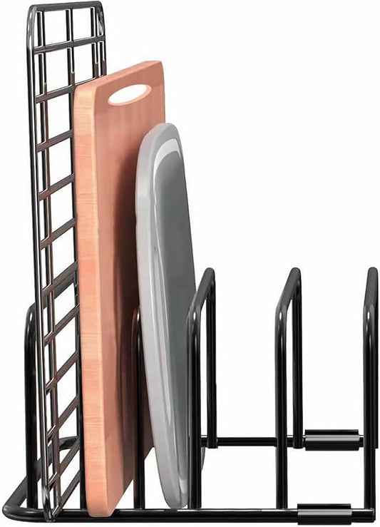 Kitchen Organizer Rack - 5-Slot Heavy Duty Cabinet Storage Organizer for Cutting Boards, Baking Sheets, Pans, Cookie Sheets with Anti-Slip Feet, Countertop or Inside Cabinet (BLACK-X-1 Pack)