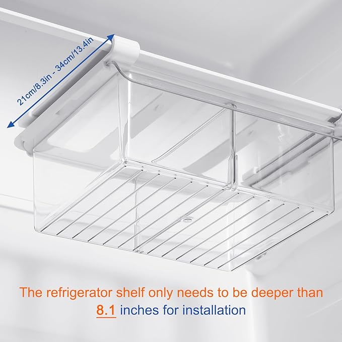 Bronkeeper Pull-Out Fridge Drawer Organizer - Under Shelf Storage Bins for Refrigerator Organization for Fruits Vegetables, Cheese & Deli (Tall & Narrow with dividers)