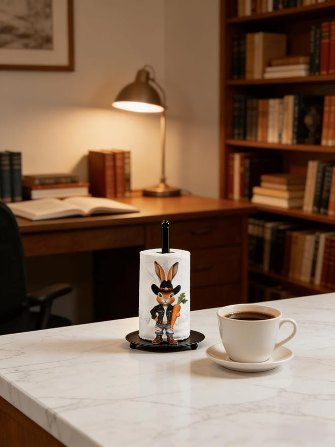Bunny Paper Towel Holder Countertop, Freestanding Paper Roll Holder,Easy One-Hand Tear Kitchen Paper Towel Stand with Weighted Base,Cute Animal Home Decor for Kitchen and Bathroom Countertop(1 Pack)