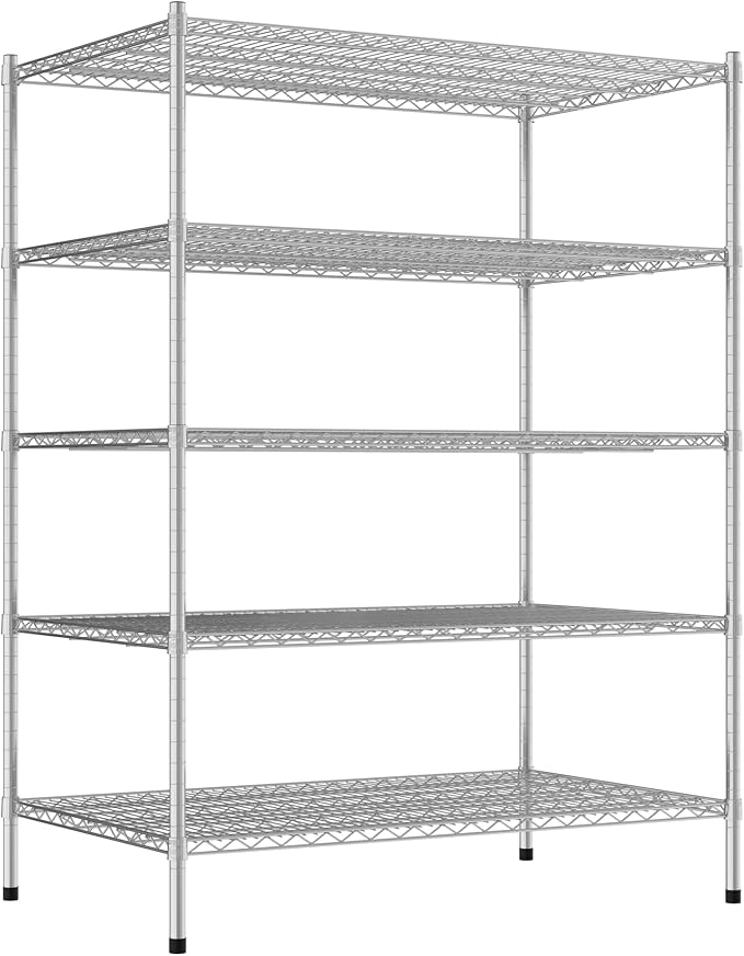 Commercial NSF Listed Chrome Stationary Wire Shelving Kit 30" x 48" x 64", with 5 Shelves Perfect for Warehouse, Walk-in Refrigerator, Freezer, Grocery Store, Restaurant, Dishroom