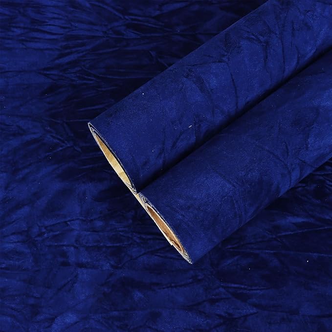 CHIHUT Blue Velvet Drawer Liner Creased Self Adhesive Velvet Flocking Liner for Jewelry Box Drawer Shelf Soft Thick Velvet Wallpaper Peel and Stick Blue Contact Paper for Dresser DIY Crafts 12"x472"