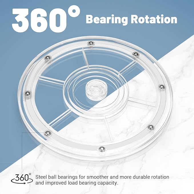 8 Inch Plastic Lazy Susan Turntable, 360° Small Clear Turntable Organizer, Transparent Ball Bearing Rotating Swivel Spinning Tray Plate for Refrigerator Table Spice Cake