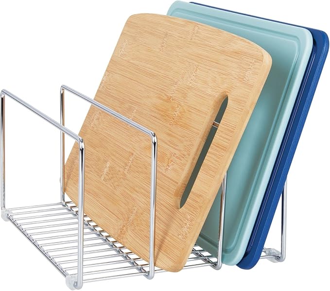 mDesign Baking Tray Rack — Wire Rack for Sorting Trays, Pans and other Cookware Items — Free-Standing Pan Stand for the Kitchen — Chrome