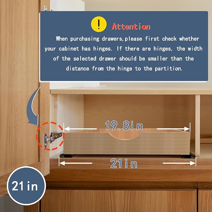 Pull Out Cabinet Drawers - 6x2 Size Options (12-23'W,18-21'D), Pre-Assembled with Soft Close Slides, Solid Beechwood, Easy Installation(21'W x 21'D)