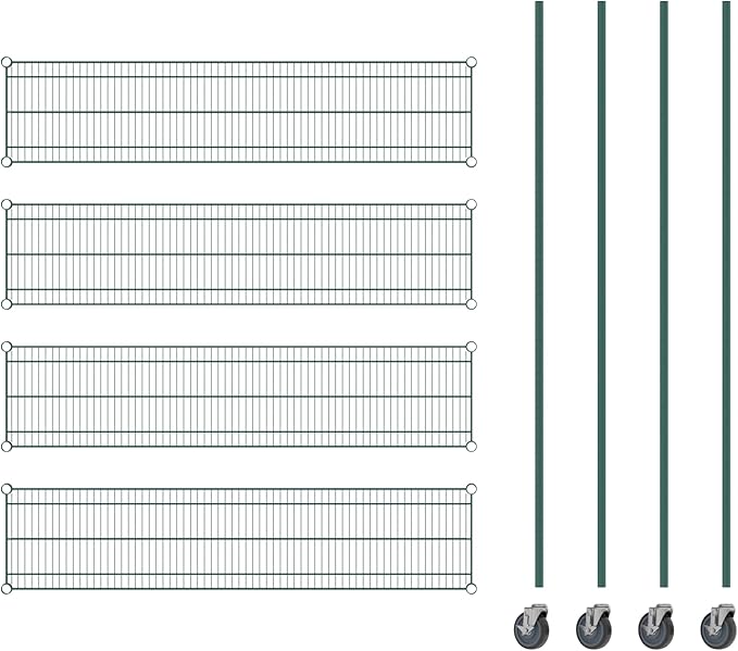 Commercial NSF Listed Green Epoxy Mobile Wire Shelving Kit 14" x 60" x 80", with 4 Shelves Perfect for Warehouse, Walk-in Refrigerator, Freezer, Grocery Store, Restaurant, Dishroom