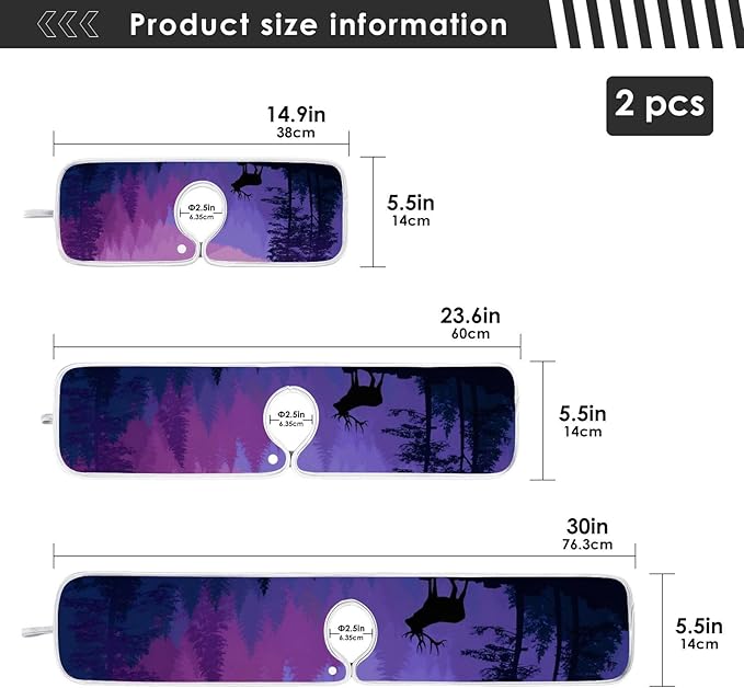 2 PCS Kitchen Sink Splash Guard 14.9 Inch Faucet Mat for Kitchen Sink Bathroom Sink Faucet Absorbing Drip Drain Mat Pad Microfiber Soft Washable Purple and Green Stag Forest Trees