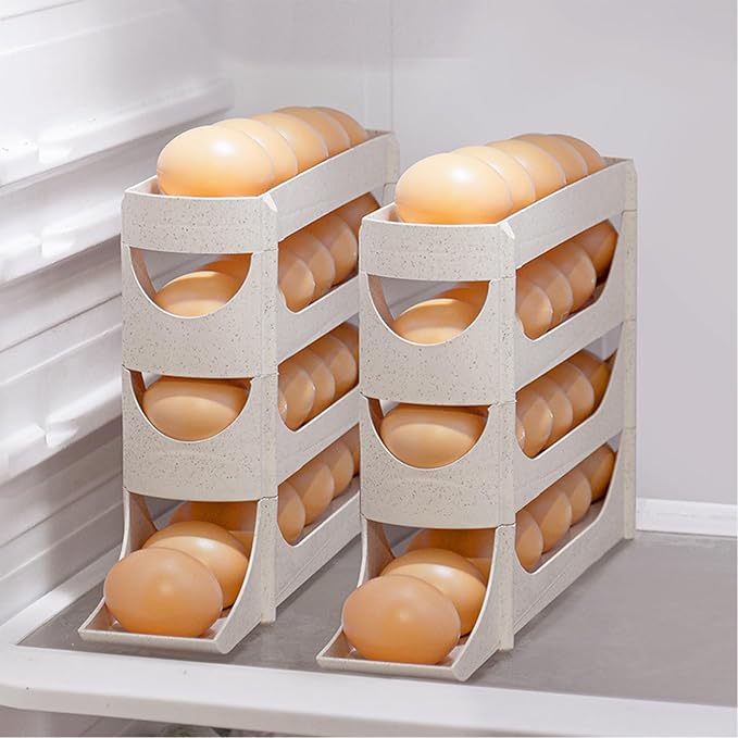 Egg Holder for Fridge | 4 Tier Automatic Rolling Storage Rack,Large Capacity Clear Egg Dispenser,for Freezer Side Door Home Kitchen Cabinet Holds Up To 30 Piece