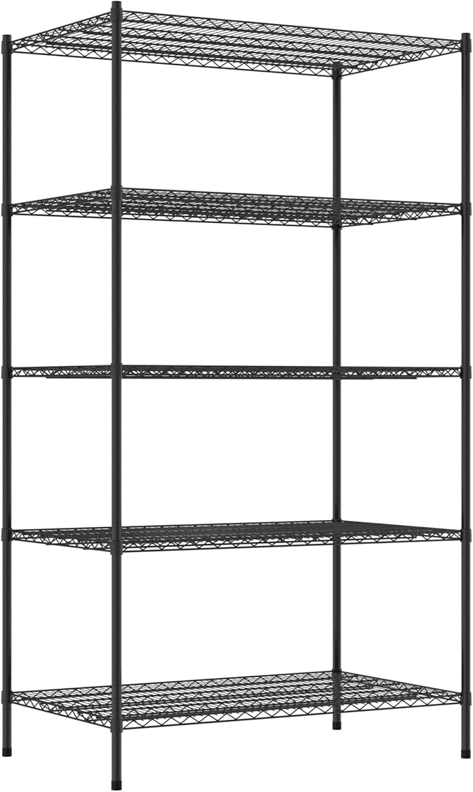 Commercial NSF Listed Black Epoxy Stationary Wire Shelving Kit 30" x 48" x 86", with 5 Shelves Perfect for Warehouse, Walk-in Refrigerator, Freezer, Grocery Store, Restaurant, Dishroom