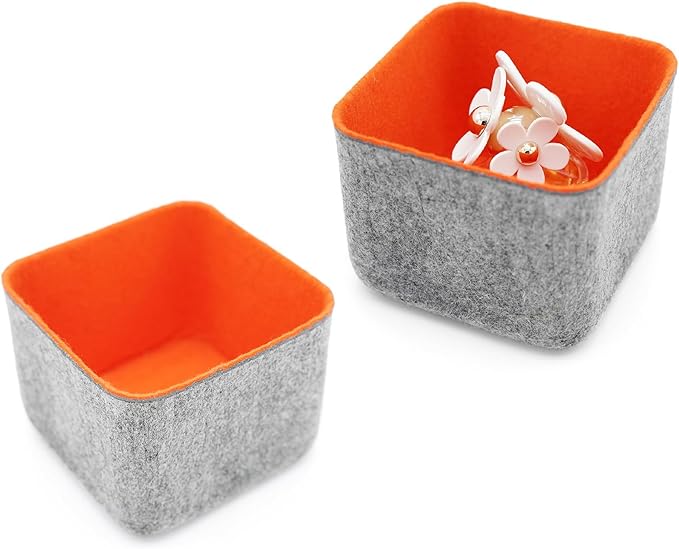 Welaxy 2-piece Storage bins Set Office Drawer Organizers for School Dorm Home Kitchen bathroom bedroom Closet Cabinet Desk organize boxes Junk Organizing Fall room decor (Orange)