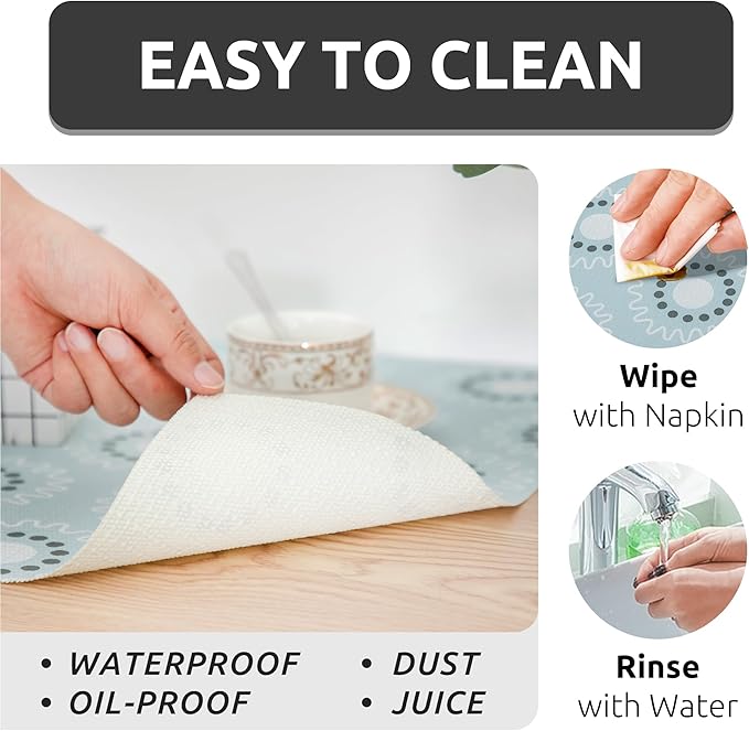12X120 Inch Shelf Liner for Kitchen Cabinets, PVC Drawer Liner for Dresser Non-Slip Bathroom, Non-Adhesive Cabinet Liner Washable (Blue Circle)(3 Roll)