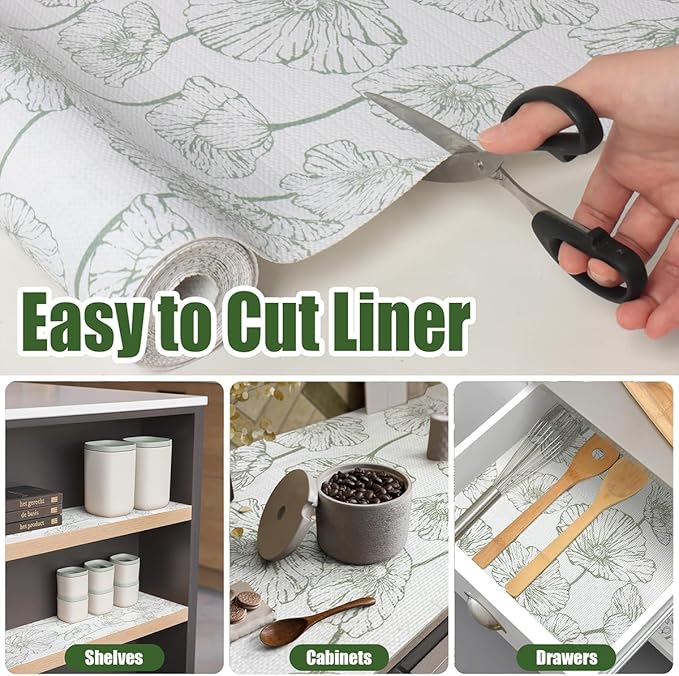 Quttisay Shelf Liner for Kitchen Cabinets Non-Adhesive Cabinet Liner,Non-Slip Drawer Liners,Waterproof Pantry Shelf Liners Cover,Easy to Clean Cabinet Liners for Shelves,Drawers,Cupboard (12In x 10FT)
