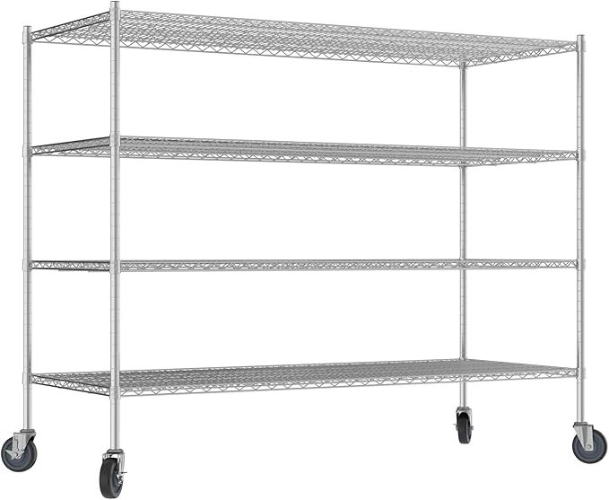 Commercial NSF Listed Chrome Mobile Wire Shelving Kit 30" x 72" x 60", with 4 Shelves Perfect for Warehouse, Walk-in Refrigerator, Freezer, Grocery Store, Restaurant, Dishroom