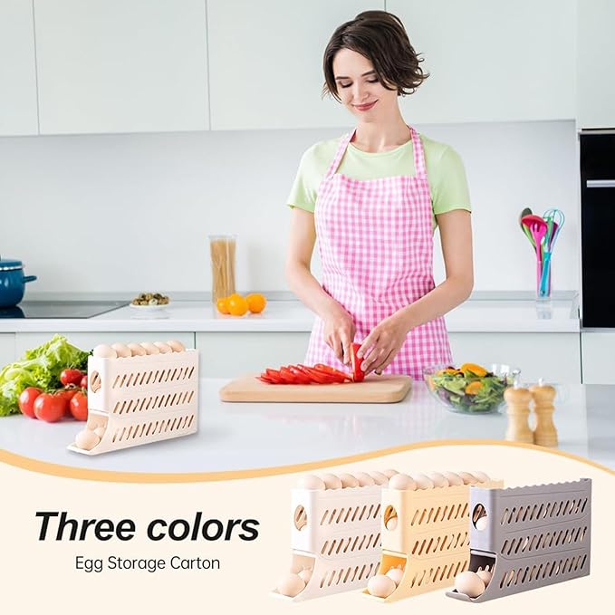 2026 New Egg Holder for Fridge, Automatic Rolling 2-Tier Large Capacity Egg Dispenser for Refrigerator, Space Saving 30 Eggs Storage Organizer for Kitchen Countertop & Cabinet (Gray)