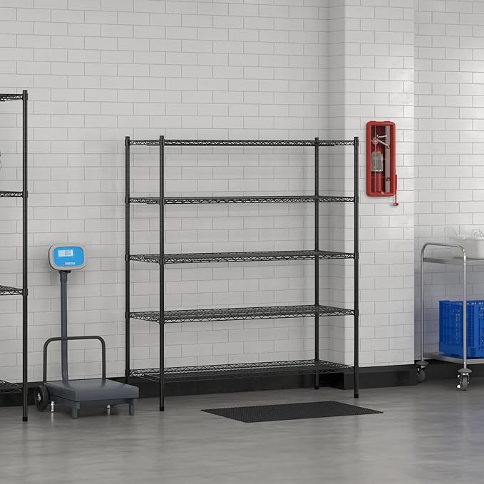 Commercial NSF Listed Black Epoxy Stationary Wire Shelving Kit 21" x 54" x 64", with 5 Shelves Perfect for Warehouse, Walk-in Refrigerator, Freezer, Grocery Store, Restaurant, Dishroom