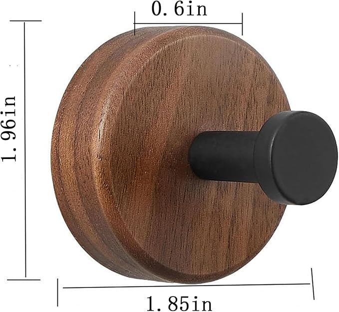 Stacknovo No-Drill Wall Hooks (4-Pack) - Dark Walnut Decorative Adhesive Hooks for Towels, Hats & Robes, Strong Damage-Free Hanging in Bathroom, Kitchen, Bedroom (4, Black)
